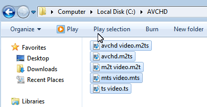select avchd files from windows explorer